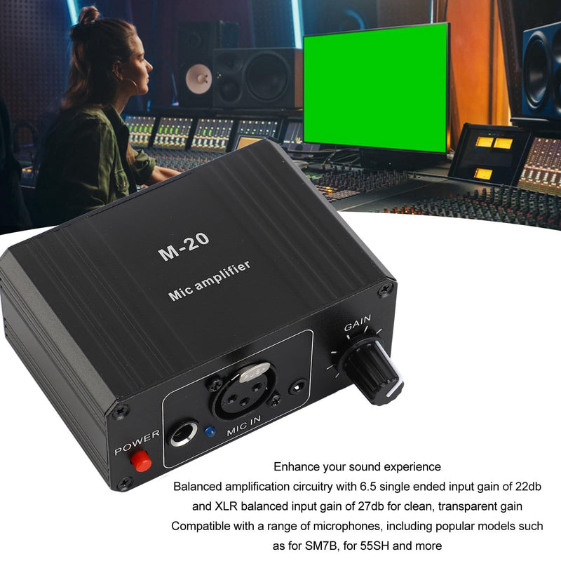 Microphone Preamp, 48V Power High Gain Electronic Audio Stereo Phonograph Preamplifier, with XLR Output, for Dynamic Condenser Microphones Booster