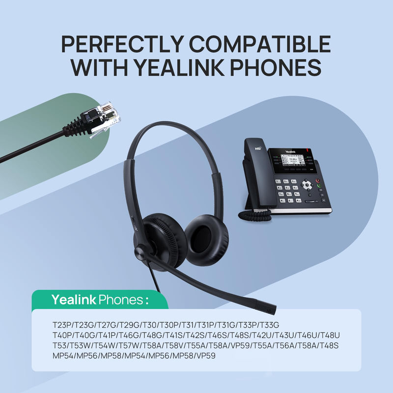 [AUSTRALIA] - Yealink Phone Headsets for Office Phones YHS34 QD to RJ9 Wired Headset Compatible with Poly Snom Grandstream Phones Desk Landline Headset with Microphone -Mono/72g/2.1m Cable Mono Convenient-YHS34 