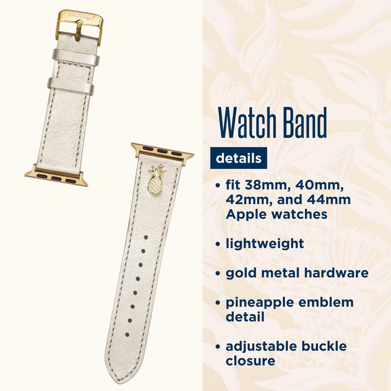 Lilly Pulitzer Genuine Leather Watch Band Sized to Fit 42mm, 44mm, & 45mm Smartwatches, Compatible with Apple Watch Series 1-8 and SE, Gold