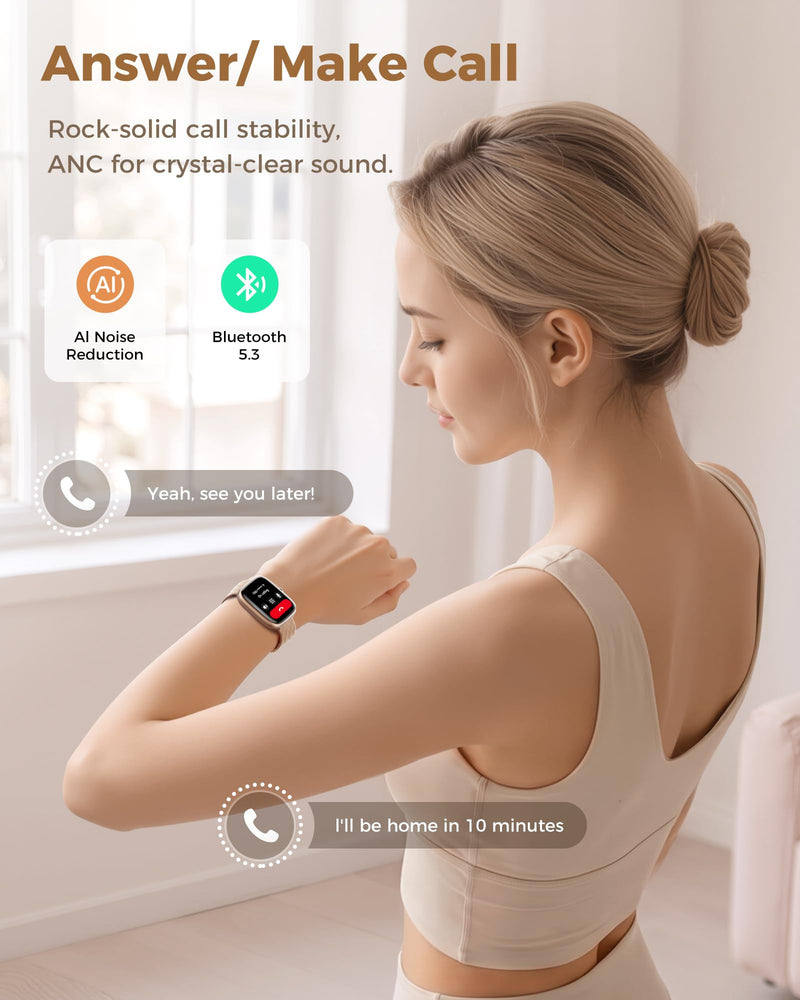 Smart Watches for Women Android/iPhone, Fitness Trackers with Answer/Call | Sleep Tracker/Step Counter/Heart Rate/SpO2 Monitor, Health Watch for 100+ Sports Modes, IP68 Waterproof, 2 Changeable Bands Gold