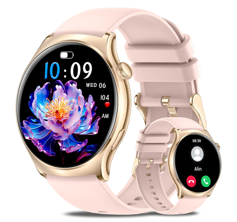 Smart Watches for Women,1.43" & 1.83" HD Watch with Calls and Messages/Heart Rate/Sleep/Female Cycle,Fitness Tracker Smartwatch for Android/iOS Compatible,Pink & Pink/3 Watch Straps