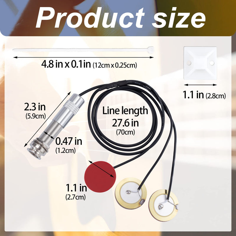 PAGOW 2 Sets Acoustic Guitar Pickup, 3 in 1 Pickups Piezo Transducer, Microphone Contact Self-adhesive Mono Piezo Pickup with Buzzer for Electronic Acoustic Guitar Violin Ukulele