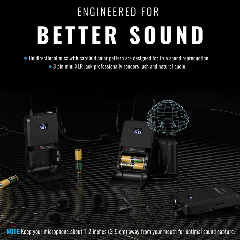 Phenyx Pro Wireless Bodypack Transmitter, UHF Bodypack Microphone for PTU-71/PTU-7000/PTU-6000, with Selectable Frequencies, Mute Function (PWB-7)