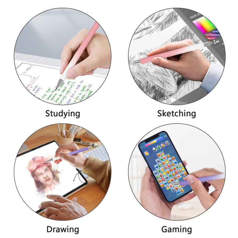 Stylus Pen for iPad (2 Pcs), Universal Touch Screens Stylus Pens High Sensitivity Disc & Fiber Tip Pencils Compatible with Apple/iPhone/iPad/Android/Tablets and All Capacitive Touch Screens Dream Pink/Dream Purple