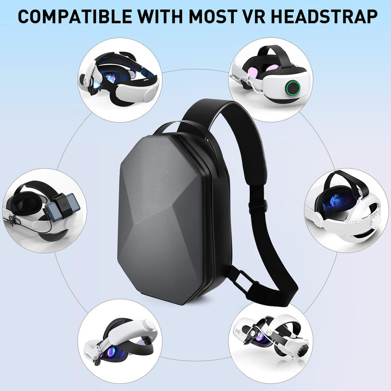Hard Carrying Case for Meta Quest 3/Oculus Quest 2/Vision Pro VR Headset,Compatible with Head Strap with Battery, VR Gaming Accessories,Fashion Design for Travel and Storage Black