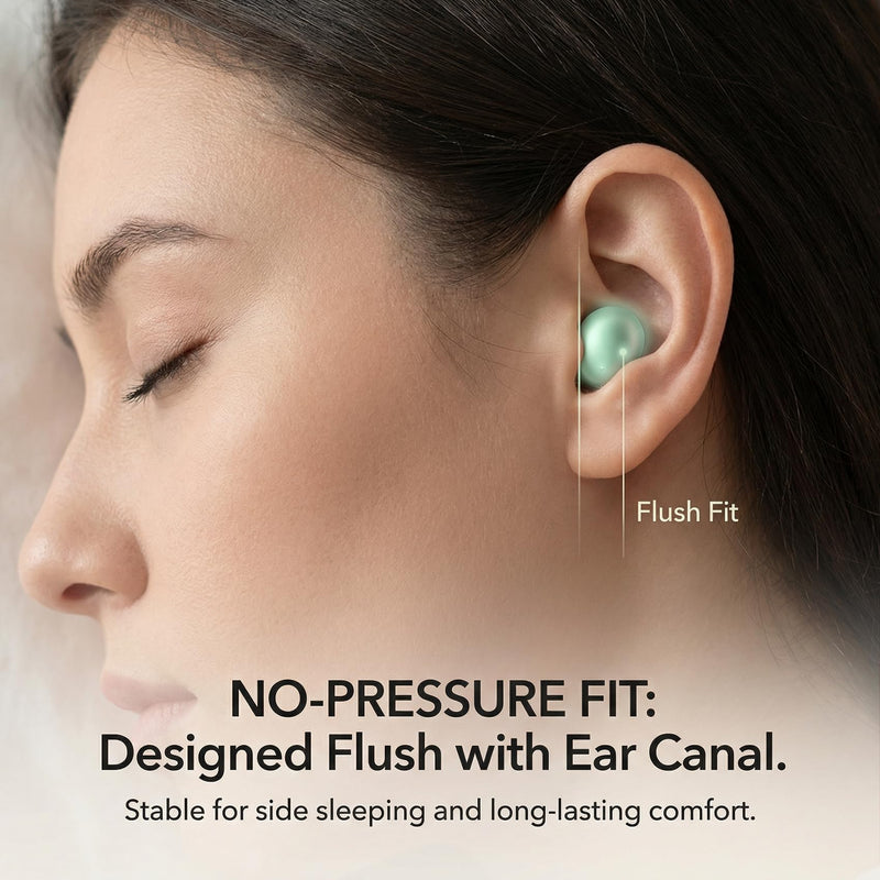 Sleep Earbuds, Bluetooth 5.4 in-Ear Headphones, Peppermint Green | Asymmetric chamber for side sleepers, LED power display, built-in mic, portable charging case