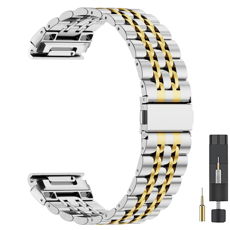 20mm Stainless Steel Watch Bands Compatible with Garmin Fenix 8 AMOLED-43mm/Fenix 7S/ 7S pro/ 6S/ 6S Pro/ 5S/ 5S Plus,Metal Quick-Fit Strap for Descent Mk3/Mk3i 43mm/Mk2s/epix Pro/Approach S70 42mm silver gold