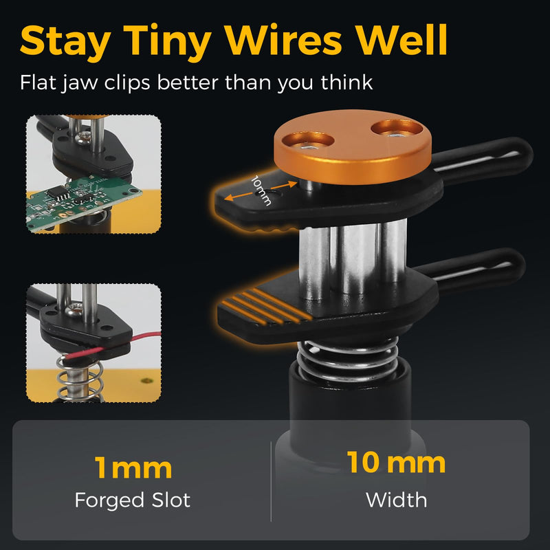 Toolour Third Hand for Maker - Compact Soldering Aid Holder with Dual Parallel Clamps, Adjustable Magnetic Base for Boards, Fine Cables and Components, 10 x 10 x 0.5 cm, No Spring Back without Bite 2PC-Y