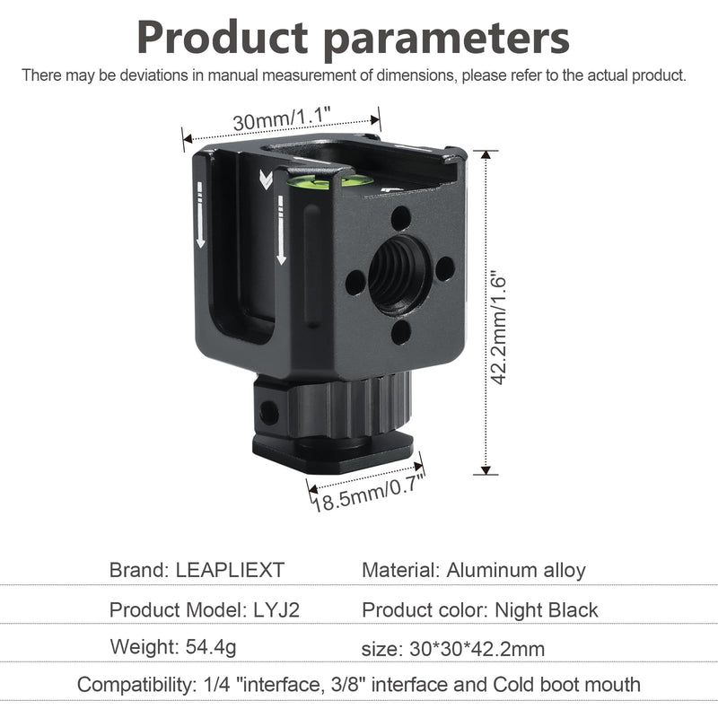 Professional Cold Shoe Mount Adapter - Triple Hot Shoe Expansion with 1/4" Tripod Thread, Built-in Level, Compatible with DSLR Camera Cage Flash LED Light Microphone Monitor