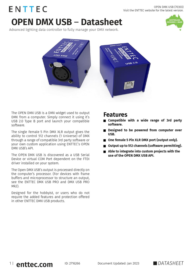 Enttec Open 70303 DMX USB Lighting Interface & SIRS-E 70029 5P Male to 3P Female Adapter (Bundle) - No Software Included - Open Source/Hardware Only/Entry Level Model for Beginners DMX Interface & Adapter Bundle