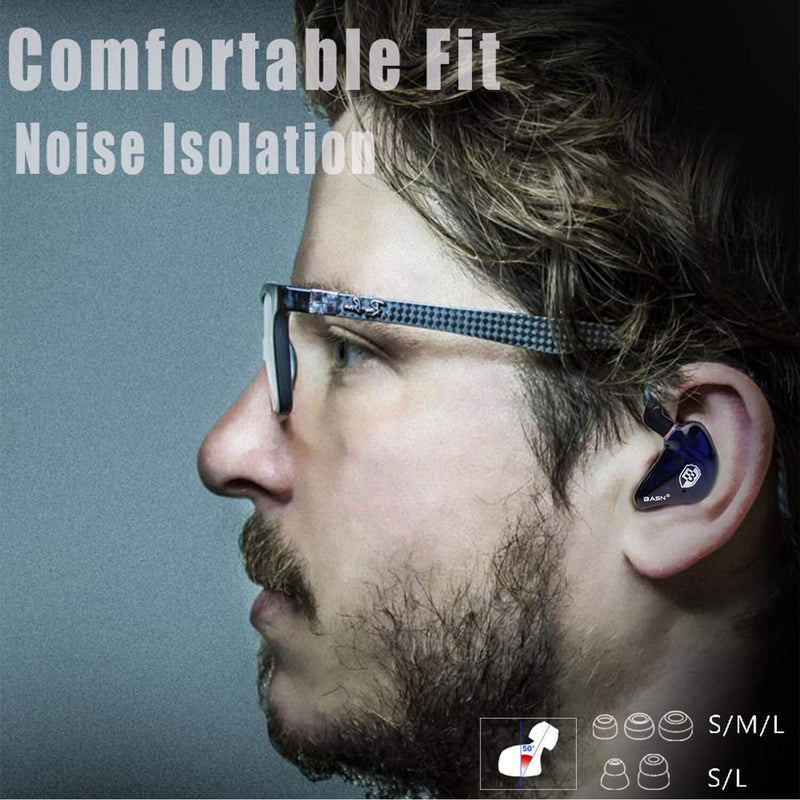 BASN High-Definition in Ear Monitor Headphones for Musicians with Detachable MMCX Earbuds; Dual Dynamic Drivers and Noise-Isolating (Blue) Blue
