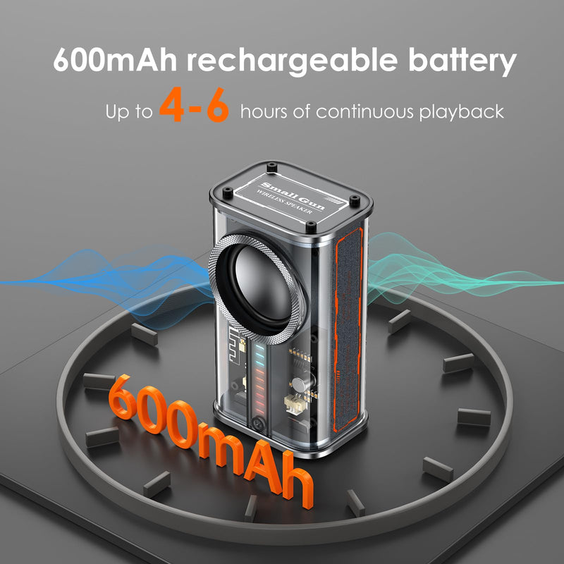 [AUSTRALIA] - Portable Bluetooth Speaker with Lights, Transparent Wireless Mini Bluetooth Speaker with TWS, Perfect Small Speaker HD Sound and Bass for Office, Home, Shower, Room, Bike, Car (Black) Black 