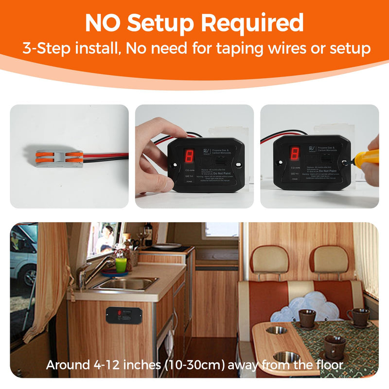 [AUSTRALIA] - RV Carbon Monoxide and Propane Detectors, Camper CO/LP Gas Alarm, 12V DC 3 Brackets Compatible with All Other Brands with Digital Display and Screwdriver, Flush & Surface Mount 