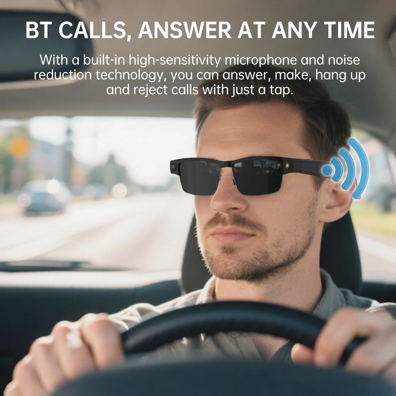 Smart Bluetooth Glasses with HD Camera –1080P Video Recording, AI Voice, Chatgpt, Open-Ear Audio, Music,Call, ANC Mic,Fashion Smart Sunglasses with Outdoor UV Protection,Wifi,Translation for Men Women Black