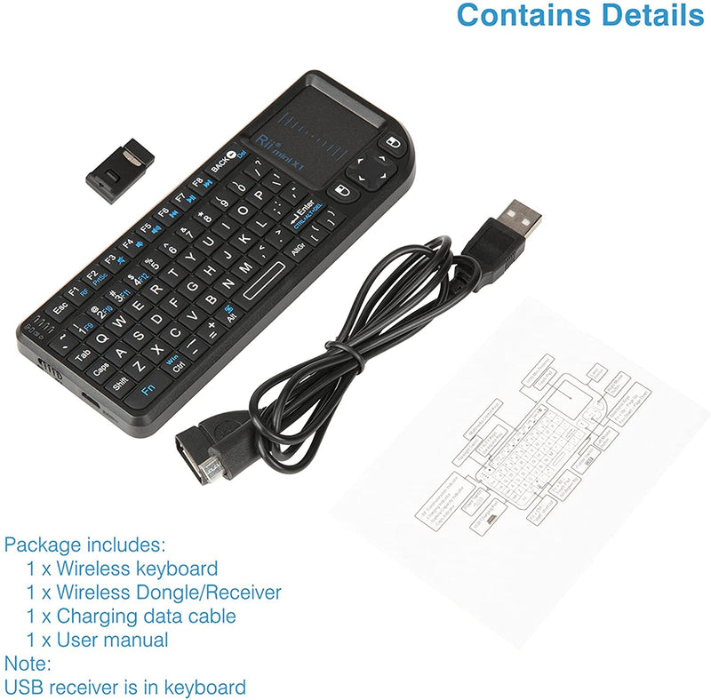 Rii 2.4G Mini Wireless Keyboard with Touchpad Mouse,Lightweight Portable Wireless Keyboard Controller with USB Receiver Remote Control for Windows/ Mac/ Android/ PC/Tablets/ TV/Xbox/ PS3. X1-Black .