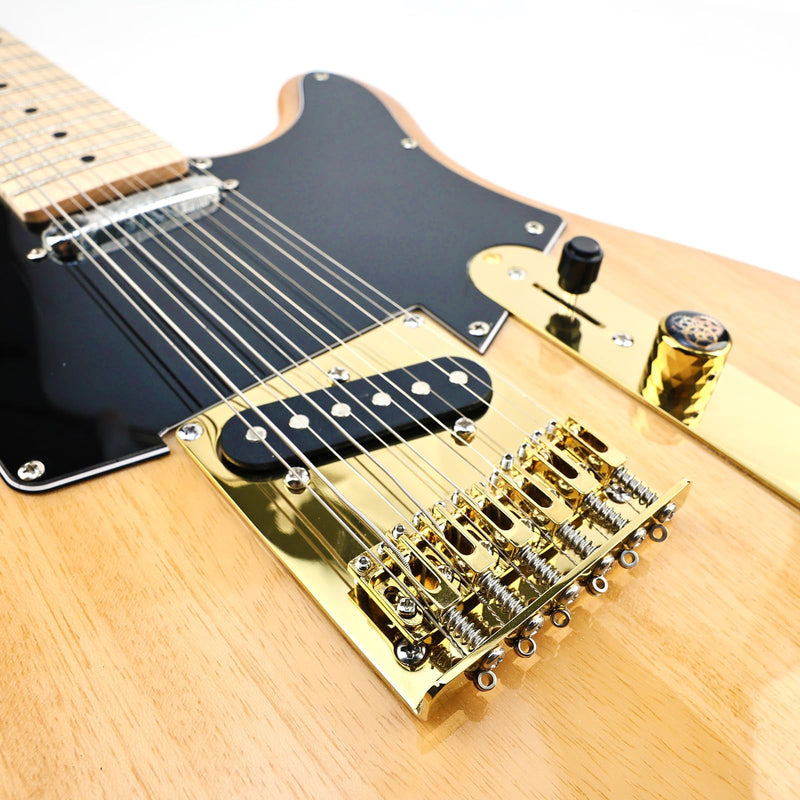 10.8mm 12-String Tele Bridge Adjustable Fixed Hardtail Guitar Bridge -Zinc Alloy Saddles Stainless Steel Baseplate for 12-String Telecaster Guitar Replacement Parts (Gold) Gold