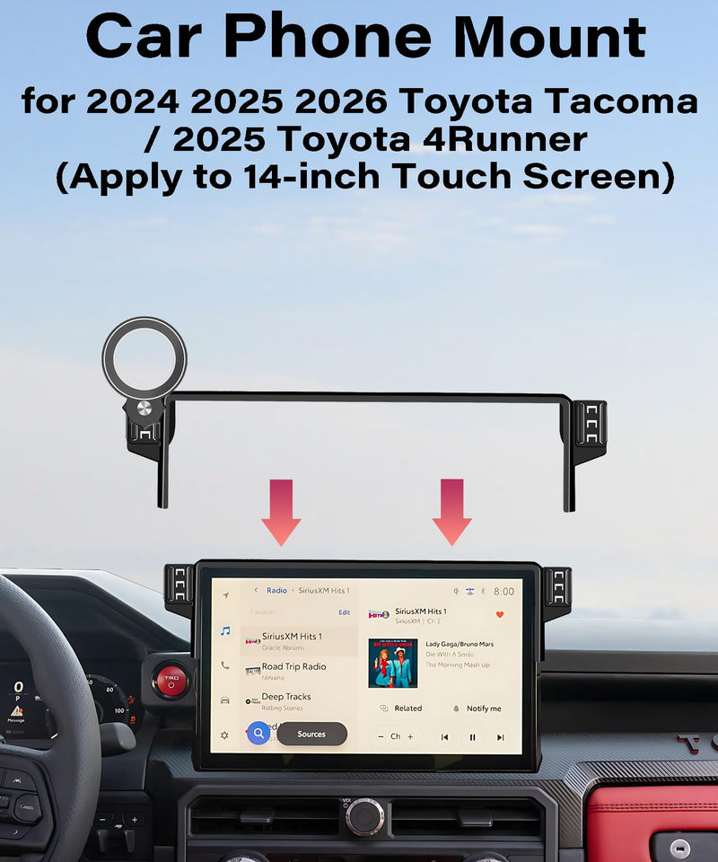 Car Phone Holder for Toyota Tacoma 2024-2026/4Runner 2025 Accessories | 14" Touch Screen Clip-On MagSafe Strong Magnetic Cell Phone Mount, 360° Rotatable Hands-Free Holder, Not Block Air Vents fit for 2024-2026 Tacoma / 2025 4Runner (14 inch)