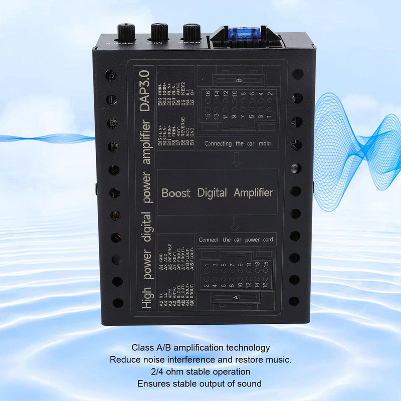 Digital Car Amplifier, 4 Channels 50Wx4 60Wx4 Power Amplifier with DSP, AB Class Technology, Clear Sound Output, Bass Treble Adjustable, Metal Material, DC12V