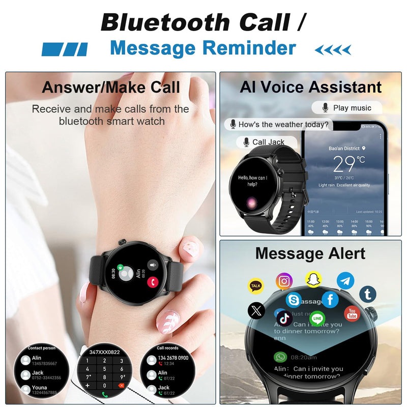 Smart Watch for Men Women Fitness: Make Answer Call Smart Watches for Men Digital Watches Waterproof Running Step Tracker Smartwatch Android Phone iPhone Samsung Compatible Sleep Heart Rate Monitor Black