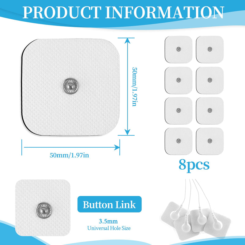 Electrode Pads Adhesive Electrodes 5 x 5 cm with 3.5 mm Snap Push Button 8 Compatible with TENS Devices and EMS Trainers Reusable