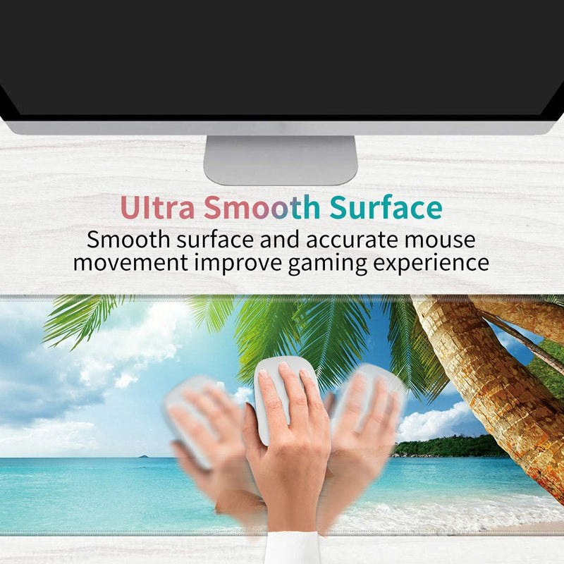 Desk Mat, Multifunctional Desk Pad for Keyboard and Mouse, with Cute Coasters and Mandala Stickers with Stitched Edges Non Slip Base Laptop Mouse pad for Office and Home, Seaside Tropical Palm Tree