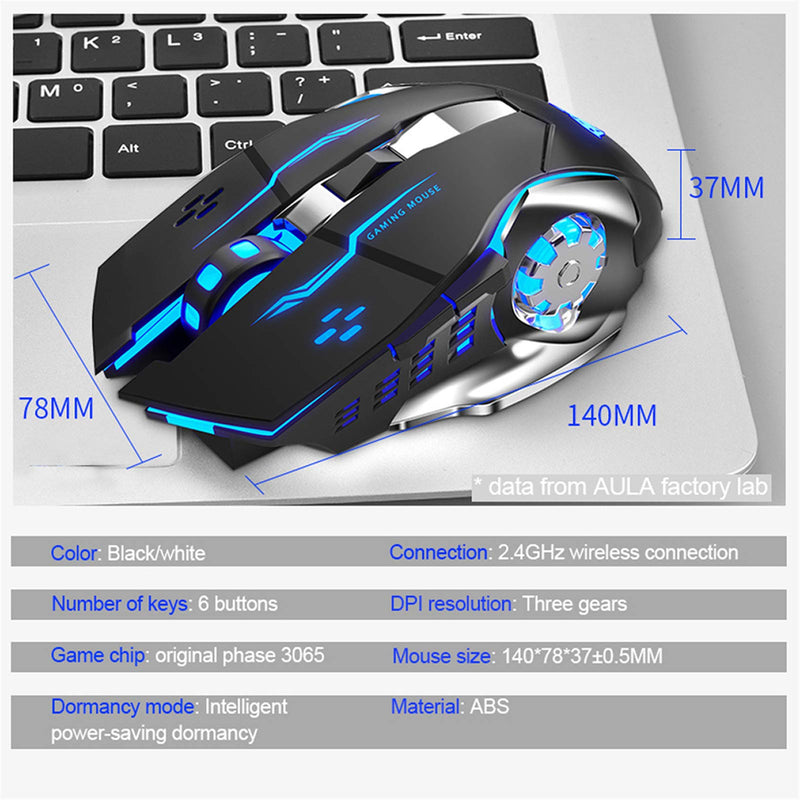 AULA SC100 LED Gaming Mouse Wireless, with Side Buttons, USB Receiver, 2.4G Cordless Programmable Rechargeable Office/Games Computer Mice, Black