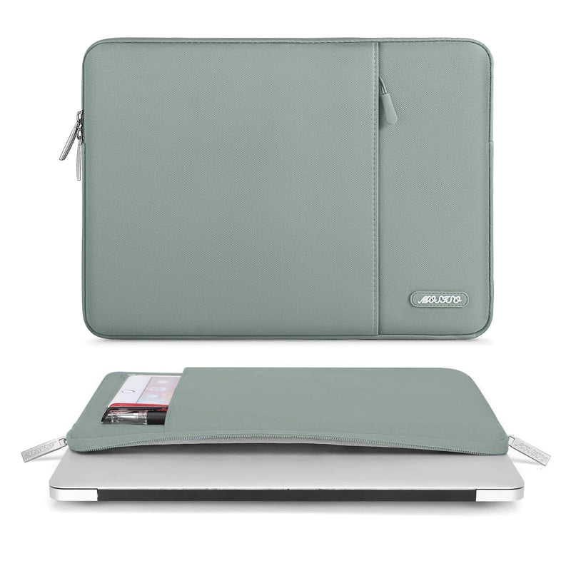 MOSISO Laptop Sleeve Bag Compatible with MacBook Air 15 inch M3 A3114 M2 A2941 2023 2024/Pro A1990 A1707,Surface Laptop 15,Dell XPS 15,HP Stream 14, Polyester Vertical Case with Pocket, Antique Green