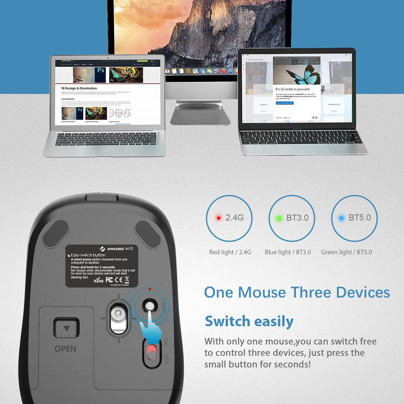 Bluetooth Mouse, J JOYACCESS 2.4G Wireless Bluetooth Mouse Dual Mode(Bluetooth 5.0/3.0+USB), Computer Mice for Laptop/Computer MacBook/Windows/MacOS/Android -Iron Gray Iron Gray