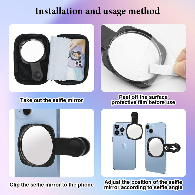 Phone Rear Camera Selfie Mirror - See How You Look in The Back Camera - for High Definition Photos (Black)