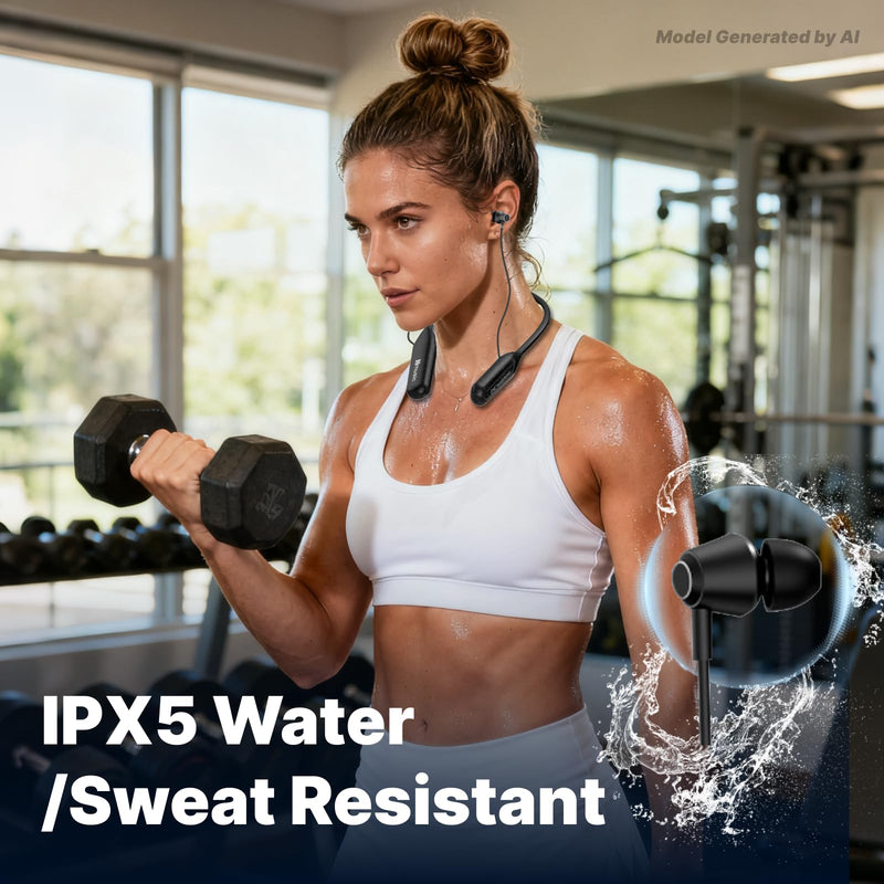 Hmusic H25 Neckband Bluetooth Headphones with 200hrs Long Battery Playtime | IPX5 Waterproof Wireless Earbuds Bluetooth 5.4, Around the Neck Headphones w/ENC Mic, for Work/Cycling/Game/Gym/Long Trips