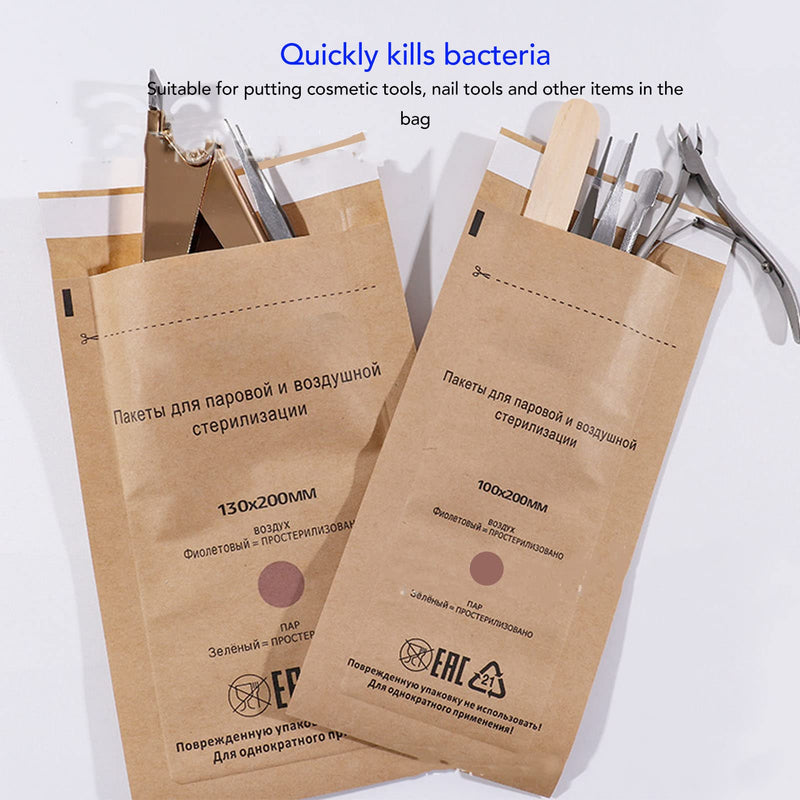 Sterilisation Bag, Sterilisation Bag, 100 x 200 mm Dental Tool Self-Sealing Bag, Disposable Nail Accessories, for Nail Sterilisers, Disinfectant Machines (Pack of 100)