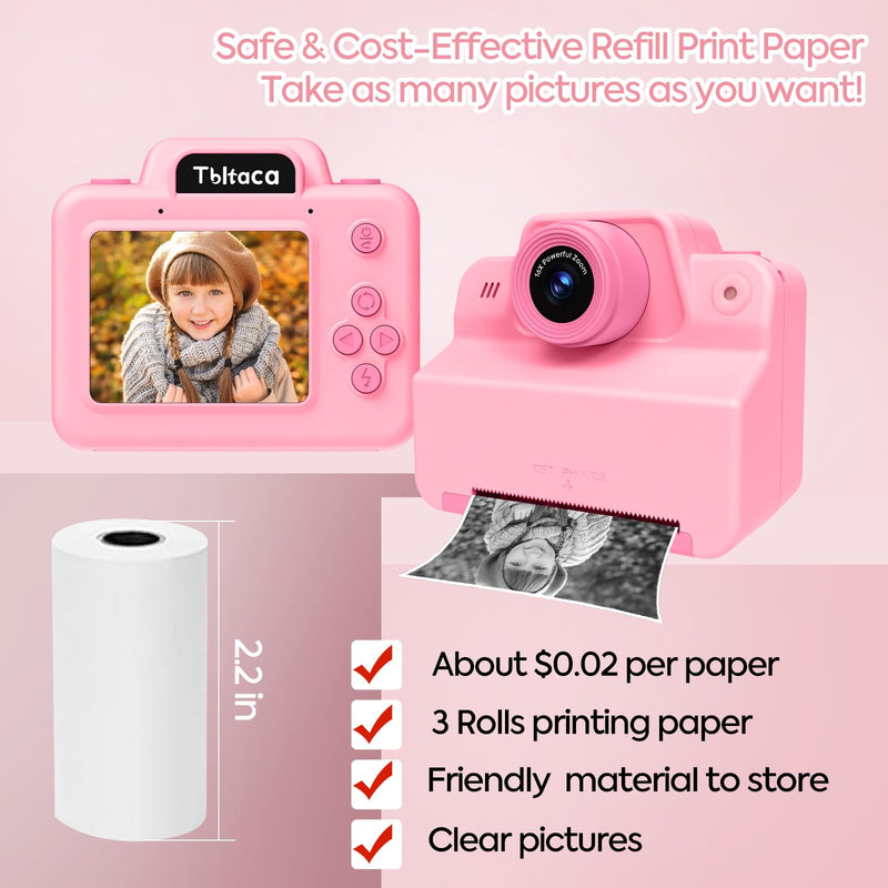 [AUSTRALIA] - Kids Camera Instant Print Camera for Kids, Toddler Instant Camera for 3 4 5 6 7 8 9 10 Year Old Girls Christmas Birthday Gifts, Portable Kid Child Digital Travel Camera Toy for Girl Boy Age 3-12 Pink 
