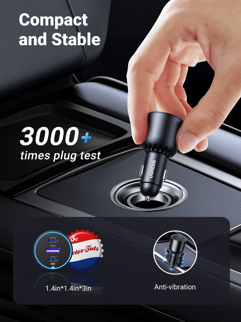 UGREEN 130W USB C Car Charger, PD 100W +PD 30W Type C Car Charger Adapter, Fast Charging Car Charger Compatible with iPhone 15 15 Plus 15 Pro 15 Pro Max, Galaxy S24 S23 Ultra, iPad, MacBook, and More
