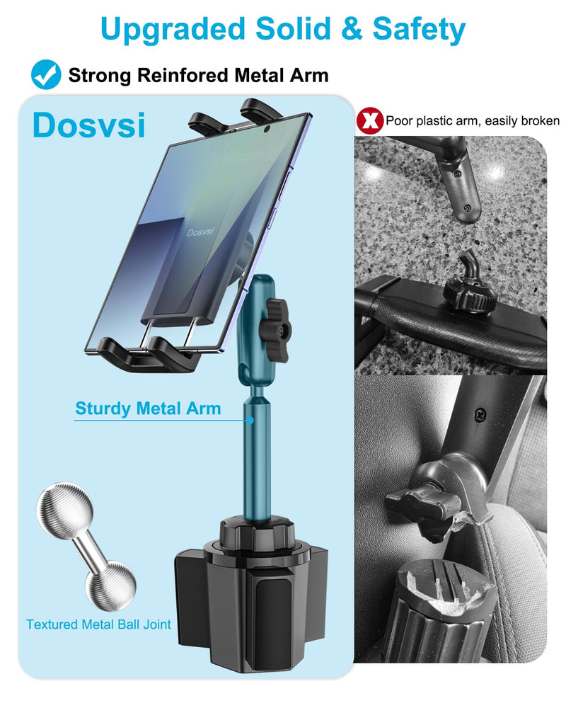 Z Fold Car Mount, [Sturdy Metal Arm] Cup Holder Folding Phone Mount | 360°Adjustable Tablet Phone Stand Truck CupHolder for Galaxy Z Fold 8 7 6 5 4 3 2, Pixel Fold, Galaxy Tab, 4-13" Device