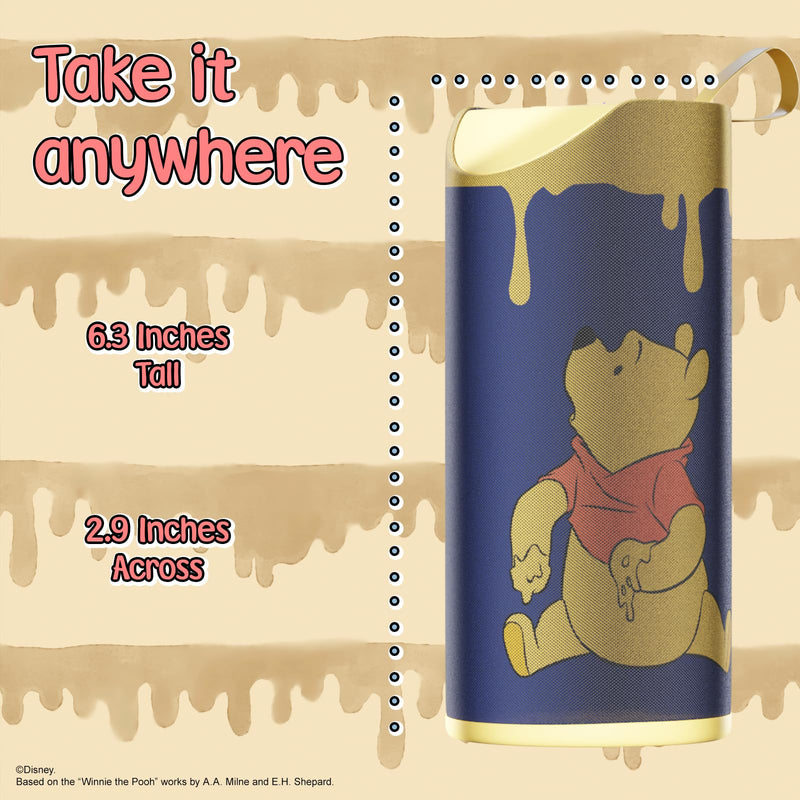 iJoy Disney Winnie The Pooh Wireless Bluetooth Speaker- Splashproof Rechargeable Wireless Speaker w/ 3Hrs Playtime/SD Slot/FM Radio | Classic Winnie The Pooh Gifts for Women, Men, Teens and Kids Honey Drip
