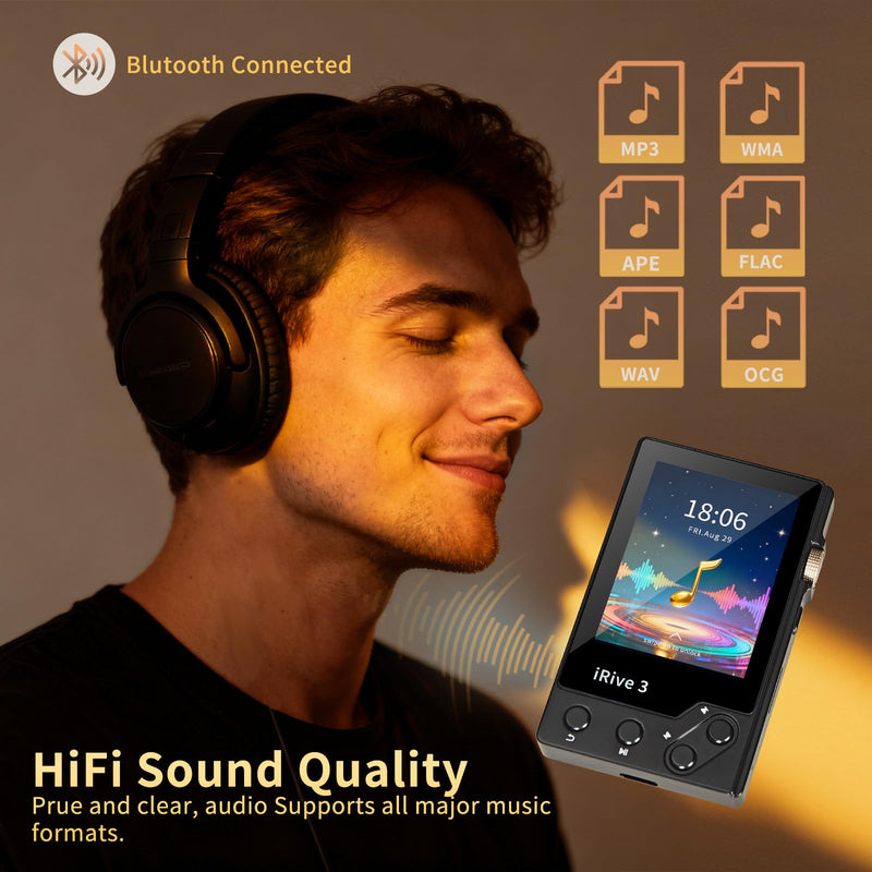 [AUSTRALIA] - iRive3 MP3 Player Clear HiFi Stereo Sound 32GB Bluetooth Music Player with FM Radio Voice Recorder Expandable up to 128GB 