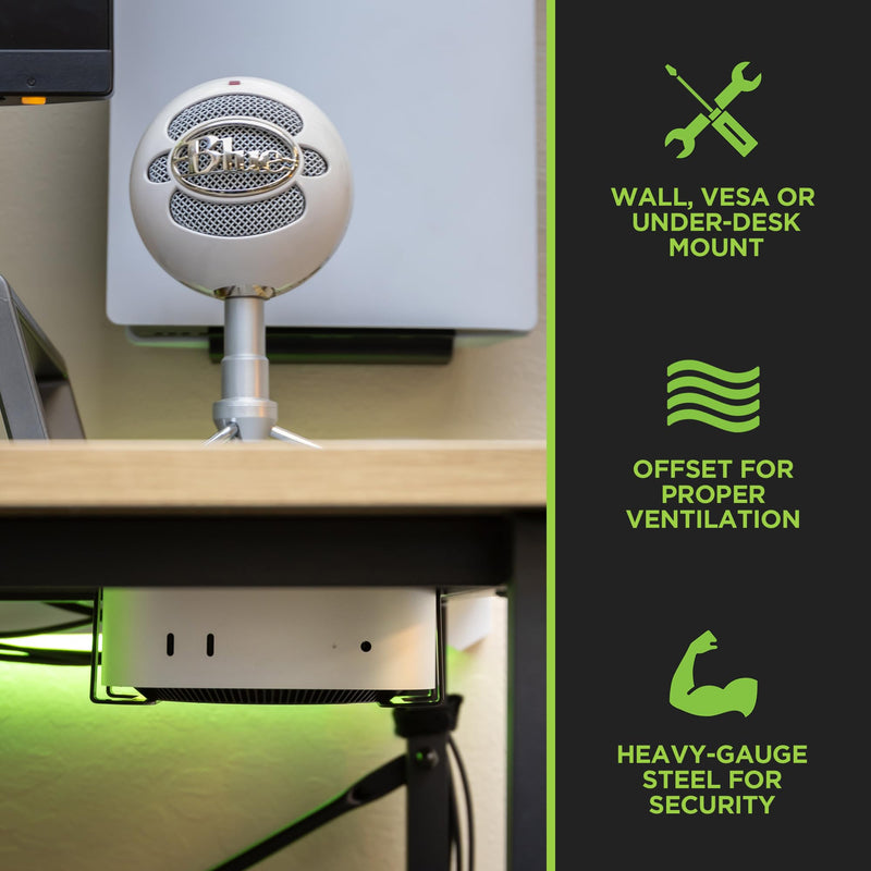 HIDEit Mounts Mac Mini M4 Mount | Under Desk & VESA Monitor Mount for Mac Mini | Designed for Proper Airflow | Includes Hardware