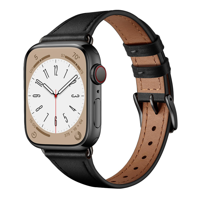 XCCYBTT Slim Leather Bands Compatible with Apple Watch Band 42mm 41mm 40mm 38mm, Genuine Leather Band Strap for iWatch Series 10/9/8/7/6/5/4/3/2/1/SE Women, Brown/Rose Gold and Black/Black