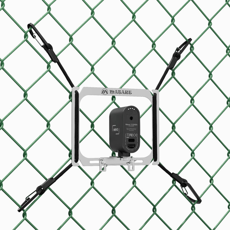 Cell Phone Fence Mount for iPhone, Mevo Start, Phones, GoPro and Other Action Cameras, to a Chain Link Fence for Recording Baseball,Softball and Tennis Games argent
