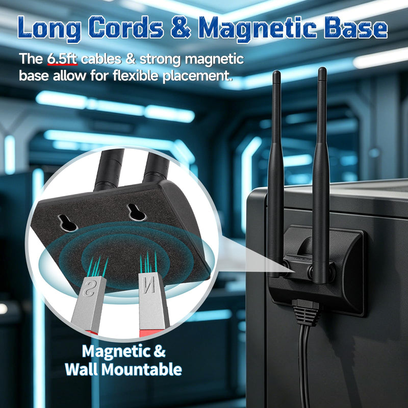 Eightwood Dual Band WiFi 6 Antenna 5GHz 2.4GHz, RP-SMA Connector | Magnetic Base Antenna for Desktop PC Computer Gaming Motherboard PCIe WiFi Bluetooth Card