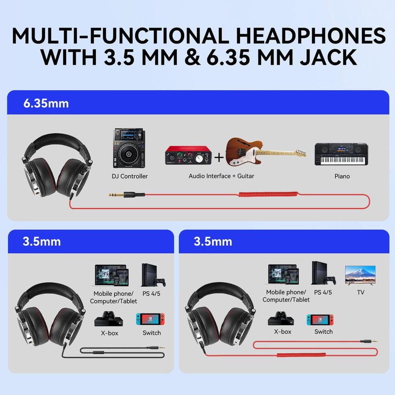 OneOdio Hi-Res Over Ear Headphones for Studio Monitoring and Mixing, Sound Isolation, Protein Leather Earcups, 50mm Driver Unit, Wired Headphones for AMP Guitar Keyboard (Pro-50 Black) Over-Ear-Headphones