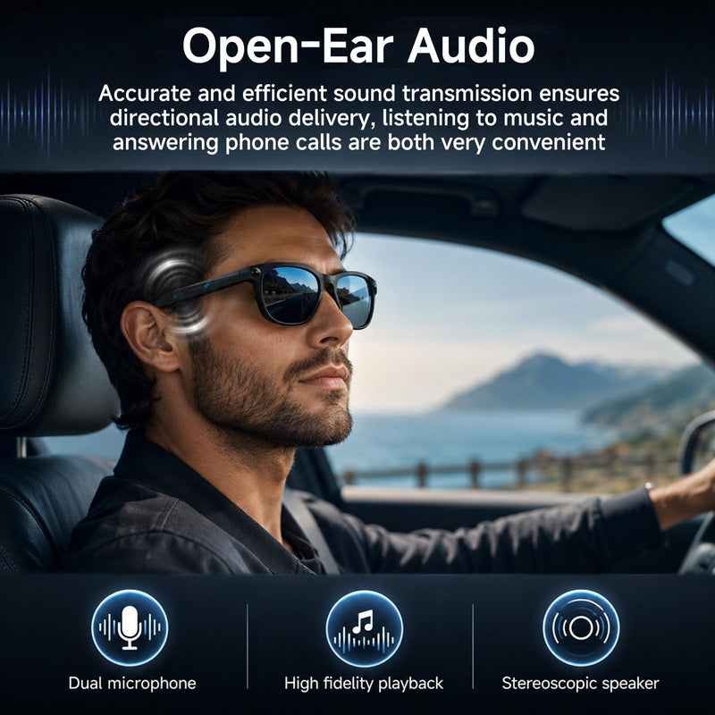 KPEP Ai Smart Glasses with 2MP Camera, HD Video Recording, Photo Taking | Bluetooth Calls Answer, Open-Ear Audio, Voice Assistant, Object Recognition, Real-time Translation, Ai Glasses with 2 Lenses Black