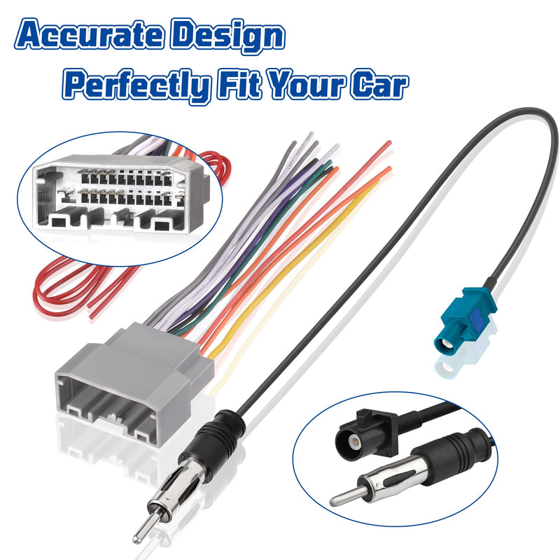 Bingfu Radio Wire Harness for Select 07-20 Chrysler Dodge Jeep Ram Volkswagen Mitsubishi DB11 Radio Wiring Harness with Antenna Adapter for Car Stereo DB11（22-Pin, 13 wires，support Non-amplified Systems）