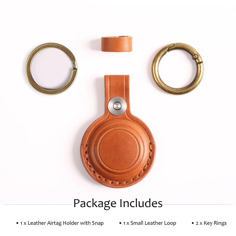 [AUSTRALIA] - Genuine Leather Airtag Holder Suitable for Apple Airtag Keychain Leather, Small Air Tag Holder with Key Rings, Protective Airtag Case Cover Accessories - Brown V1.0 