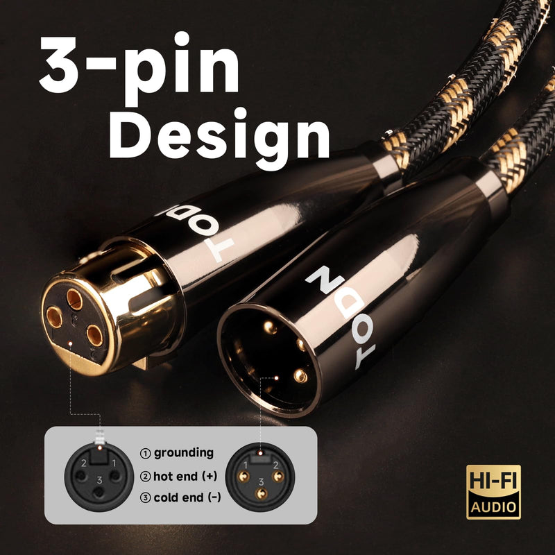 TODN A Pair Balanced XLR Cable for Audiophile, Professional XLR Mic Stereo Audio Cable with O-C-C Core, Dual Shielded for Live Sound/Studio (3ft/1m, 1 Pair) 3.3 ft A Pair - Pro