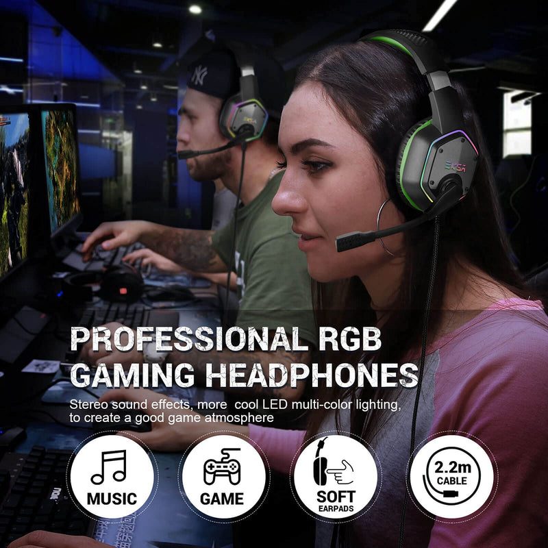 EKSA Gaming Headset with 7.1 Surround Sound Stereo, PS4 USB Headphones with Noise Canceling Mic & RGB Light, Compatible with PC, PS4, Laptop (Green) Green