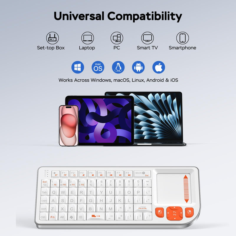 K809 Mini Keyboard with Touchpad, High-End Aluminum Alloy Frame,2.4G+BT | 1000mAh rechargeable battery,7-color backlight,ultra-thin and portable,for tv,android tv box,fire tv stick,htpc,frojector,pc