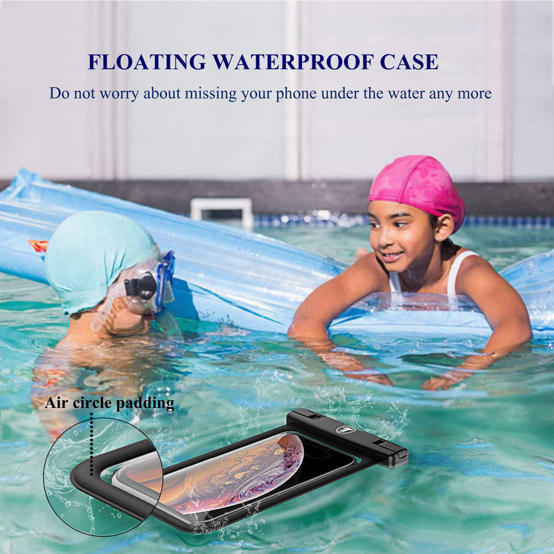 Njjex Waterproof Phone Pouch Floating Case Cell phone Dry Bag For Samsung Galaxy S24 Ultra S23 S22 S21+ S20 S10 S9 Note 20 A13 A03s A02s A12 A32 A14 A15 A23 A71 iPhone 15 Pro Max 14 13 12 11 Xr X 8+ 7 Black