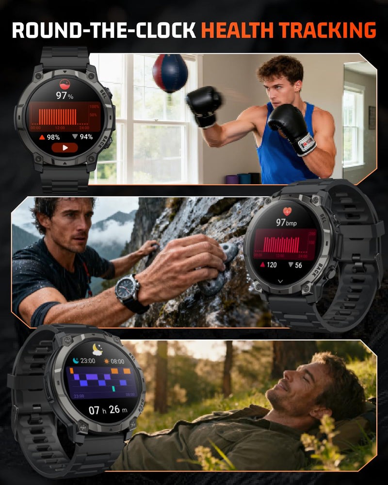 Men’s Smart Watch - Bluetooth Calling, IP68, 24/7 Sleep Monitor, Fitness Step Tracker, 110 Sports Modes, for Android iOS (Jet Black, 1.51) Classic Jet Black