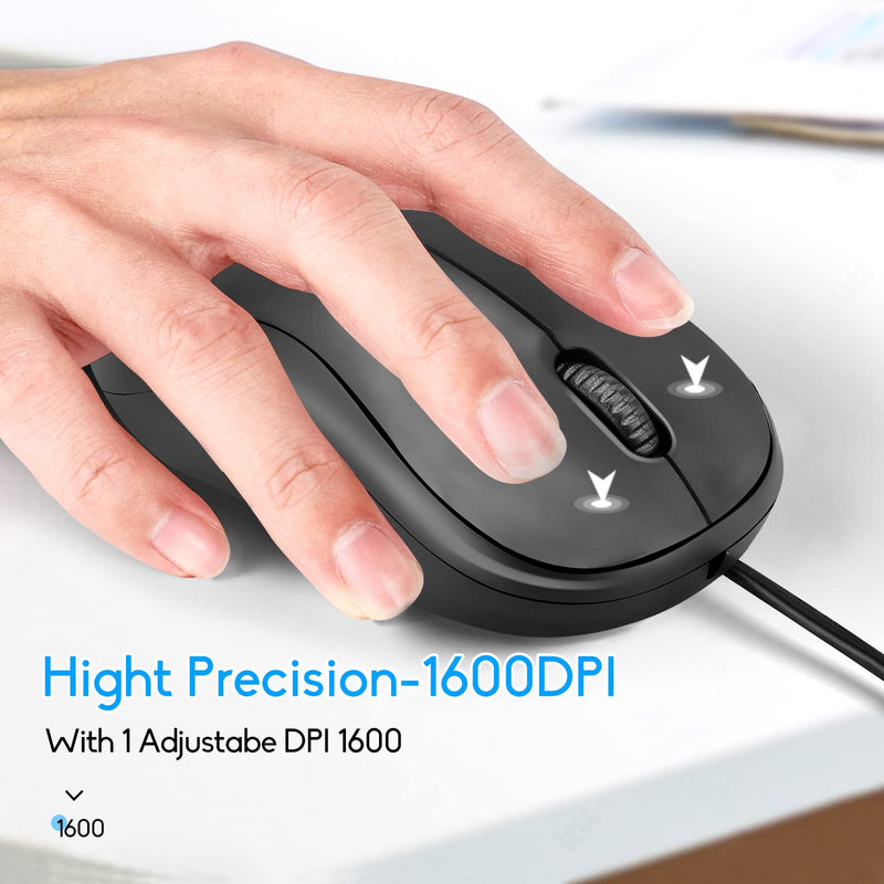 Wired Mouse, USB Wired Computer Mouse, 1600DPI 3-Button Ergonomic Mice, Home and Office Mouse for Laptop PC Desktop Notebook - Black black02